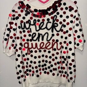 QUEEN OF SPARKLES White Top with Red Sequins